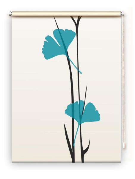 Rollo Ginkgo tone - türkis , Motivrollo, Rollo mit Druck, Fotorollo, bedrucktes Rollo, Fensterrollo,verdunkelndes Rollo, Sonnenschutz Rollo